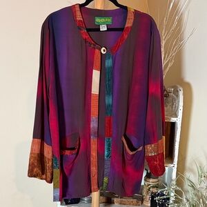 Kumadi One Size Multicolor Ombré w/Patchwork Trim Tunic/Cardigan.Dolman sleeves.